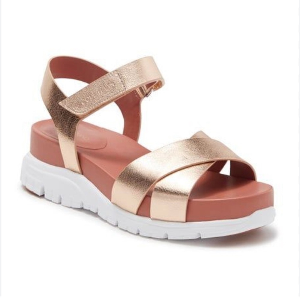 Cole Haan Zerogrand Crisscross Sandals 7 B Metallic Gold Platform Comfort NWOB